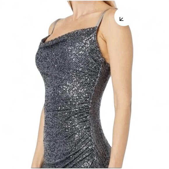 LAUNDRY by Shelli Segal Sequin Cowl Neck Slip Midi Dress Gunmetal SIZE 14 - Picture 2 of 12